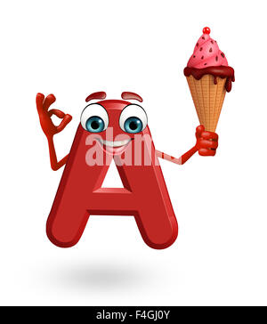 3D gerenderte Darstellung des Alphabets A Cartoon-Figur mit Eis Stockfoto