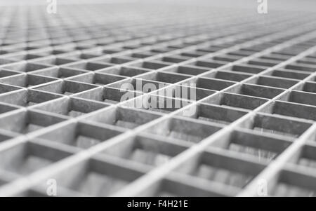 Winkel-Metallgitter-Hintergrund mit flachen DOF und selektiven Fokuspunkt auf kleinen Zellen des Rasters Stockfoto