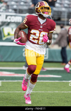 18. Oktober 2015, Washington Redskins Cornerback Bashaud Breeland (26) in Aktion vor dem NFL-Spiel zwischen den Washington Redskins und die New York Jets MetLife Stadium in East Rutherford, New Jersey. Christopher Szagola/CSM Stockfoto