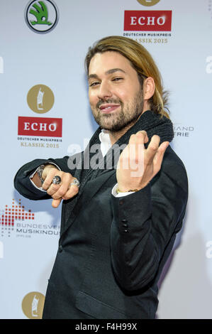 Berlin, Deutschland. 18. Oktober 2015. Deutsche Geiger David Garrett kommt für den Echo Klassik 2015 klassischer Musik in Berlin, Deutschland, 18. Oktober 2015 vergibt. Foto: CLEMENS BILAN/DPA/Alamy Live-Nachrichten Stockfoto