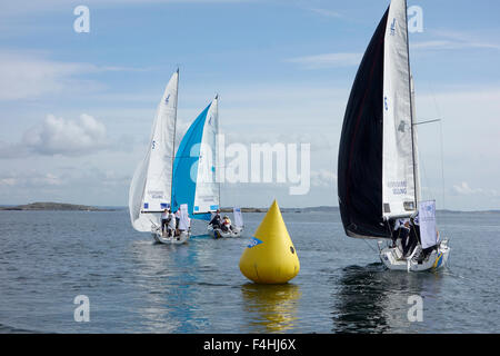 J70 Klasse Racing Segelboote auf Vorwindkurs mit Gennaker Segeln, die leichte Brise Stockfoto