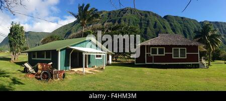 Kenso Seki House, typisch für Hawaii Plantation Baustil in Kalaupapa und Kalawao Siedlungen Nationalpark in Molokai, Hawaii. Der Park ist eine ehemalige Lepra-Kolonie, wo die Kranken einmal durch König Kamehameha verbannt wurden. Stockfoto