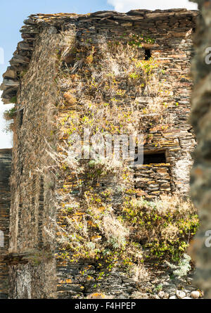 Detail eines Steinhauses in Chazhashi, einer der vier Weilern bestehend aus Ushguli Gemeinde im nördlichen Georgien Swanetien Bezirk. Stockfoto