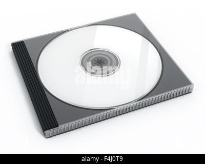 CD- oder DVD-Gehäuse mit Rohling isoliert auf weißem Hintergrund. Stockfoto