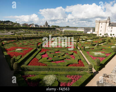 Formale Gärten am Chateau de Villandry, UNESCO-Weltkulturerbe, Loire-Tal in der Nähe von Tours, Indre et Loire, Centre, Frankreich Stockfoto