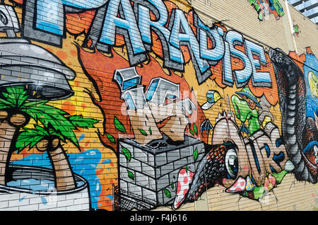 Wandbild auf Wand, Surfers Paradise, Queensland, Australien Stockfoto