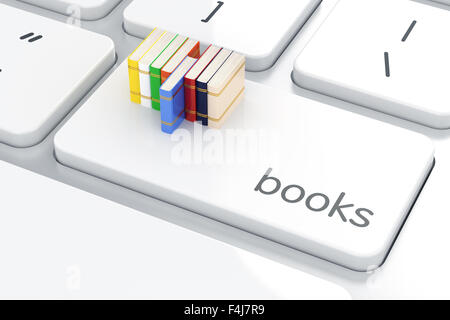 3D Rendering der Bücher auf der Computertastatur. Bildungskonzept Stockfoto