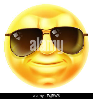 Eine coole Emoji Emoticon Smiley Gesicht Charakter mit Sonnenbrille auf Stockfoto