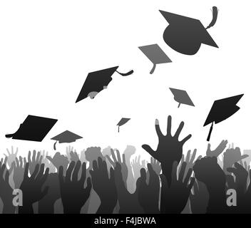 Absolventen Graduierung Menge Konzept der Student Hände Silhouette werfen ihre Mörtel Board Kappen in der Luft Stockfoto