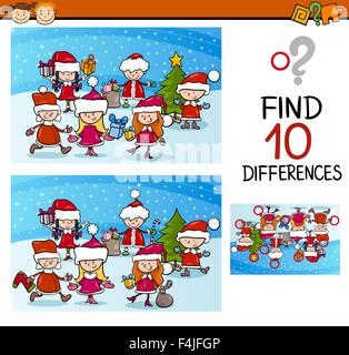 Cartoon Illustration Unterschiede pädagogische Aufgabe für Kinder im Vorschulalter mit Kinder-Charaktere auf Weihnachten Stock Vektor