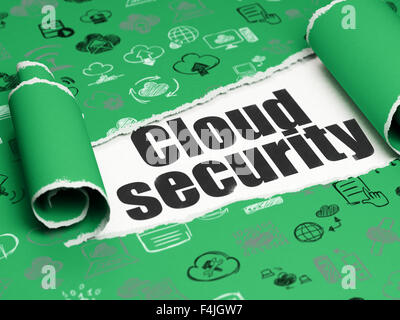 Cloud-Technologie-Konzept: schwarzer Text Cloud Security unter das Stück zerrissenes Papier Stockfoto