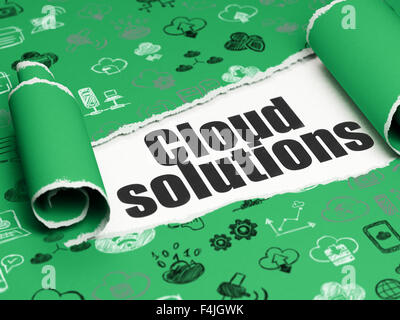 Cloud-Technologie-Konzept: schwarzer Text Cloud-Lösungen unter das Stück zerrissenes Papier Stockfoto