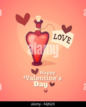 Cartoon Liebe Trank Symbol in Herzform mit Buchstabenetikett Stock Vektor