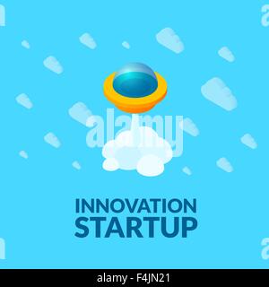 Flache isometrische Raum Symbol Rakete Symbol, Start-up-Konzept Stock Vektor