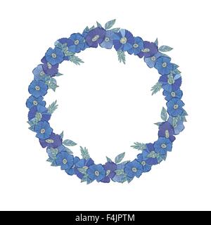 Blaue Blumen Grenze gemacht mit Wildblumen Stock Vektor