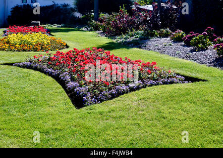 Atemberaubenden hellen Blumenbeet in Herbstsonne auf Babbacombe Downs, Torquay, Devon, England Stockfoto