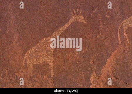 Petroglyphen oder Rock Gravuren, Twyfelfontein, UNESCO World Heritage Site, Namibia, Afrika Stockfoto