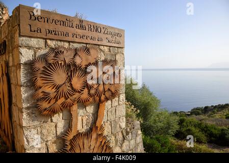 Parkeingang, Zingaro Nature Reserve, San Vito lo Capo, Provinz Trapani, Sizilien, Italien Stockfoto