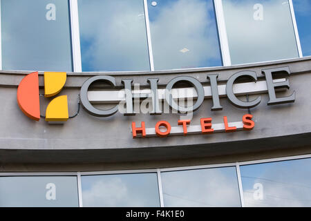 Ein Logo Zeichen außerhalb der Hauptsitz der Choice Hotels International, Inc. in Rockville, Maryland am 18. Oktober 2015. Stockfoto
