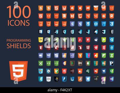 Vektor-Sammlung von Web-Entwicklung Schild Schilder, hundert isoliert Symbole html5 Stil Programmiertechnik Stock Vektor
