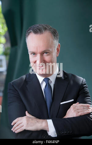 Andrew O'Hagan, FRSL, dem schottischen Schriftsteller und Sachbuch-Autor und Man Booker Prize nominiert, an das Edinburgh International Book Festival 2015. Edinburgh, Schottland. 28. August 2015 Stockfoto