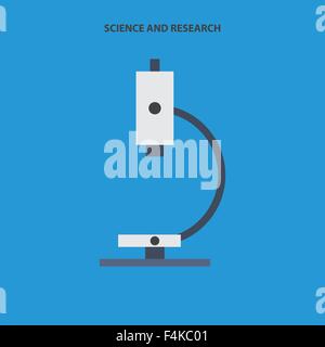 Mikroskop, Forschungs-flachen Stil-Ikone. Modern Style-Konzept. Wissenschaft, Technik. Analyse von Viren, Labor Stock Vektor