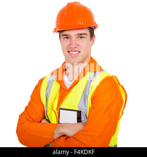 Porträt von Bauarbeiter mit verschränkten Armen Stockfoto