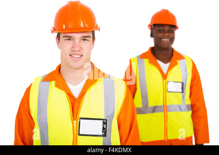 hübscher Junge kaukasischen Ingenieur mit Mitarbeiter Stockfoto