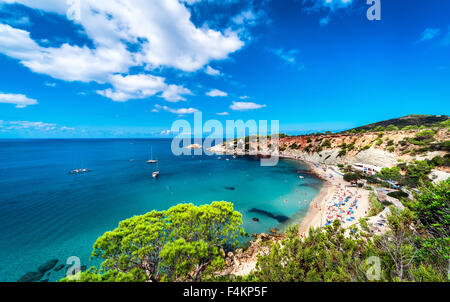 Malerische Cala d ' Hort Strand. Ibiza, Balearen. Spanien Stockfoto