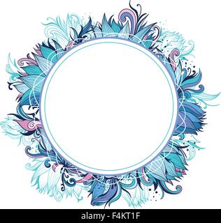 Kreative ornamentalen Kreis wirbeln Blumenkranz mit Türkis, rosa, blau und lila Lilie Blumen Stock Vektor