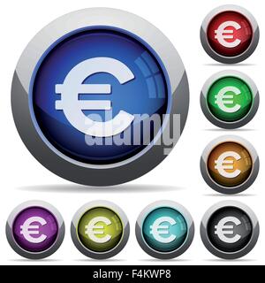 Satz von runden glänzenden Euro Zeichen Knöpfen. Layer-Struktur angeordnet. Stock Vektor