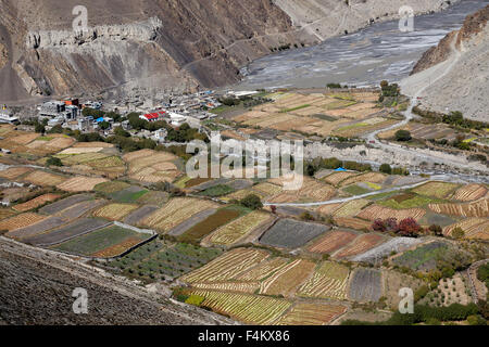 Atemberaubender Blick über Kagbeni Dorf, Mustang, Nepal. Stockfoto