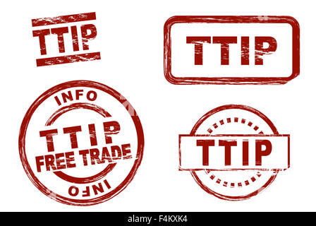 Satz von stilisierten roten Stempel zeigt des Begriffs TTIP. Alle auf weißem Hintergrund Stockfoto