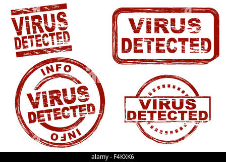 Satz von stilisierten roten Stempel zeigt der Begriff Virus erkannt. Alle auf weißem Hintergrund Stockfoto