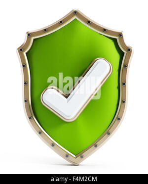 Grünes Schild mit Häkchen isoliert auf weißem Hintergrund Stockfoto