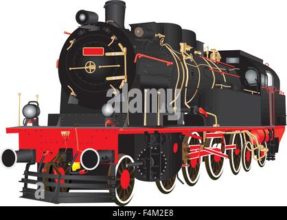 Ein Veteran schwere Fracht Eisenbahn Dampflokomotive isoliert auf weiss Stock Vektor