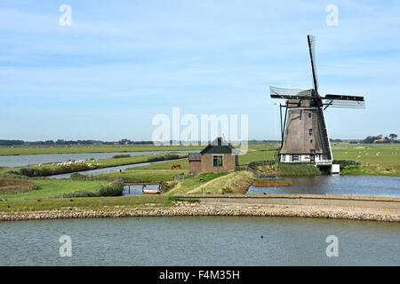 Texel Windmühle die Bol Pumpen Wasser Polder Wattenmeer Niederlande Stockfoto