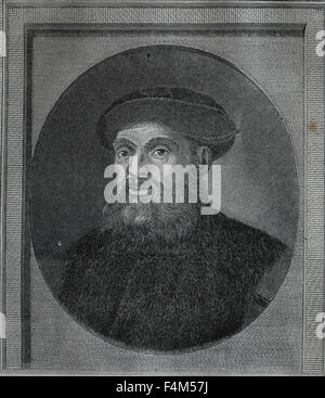 Ferdinand Magellan (1480-1521). Portugiesischer Seefahrer und Entdecker. Erste Umrundung der Erde. Porträt. Kupferstich von Ferdinand Selma Stockfoto