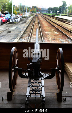 Die Legion zu trainieren ist eine mobile Nachbildung eines Zuges Legionen auf der Transsibirischen Eisenbahn. Museum der tschechoslowakischen Legionen in Russland präsentiert neue Kutsche für Schneider in Brno, Tschechische Republik, 20. Oktober 2015. (Foto/Vaclav Salek CTK) Stockfoto