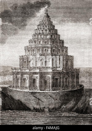 Neunzehnten Jahrhunderts imaginären Darstellung der Leuchtturm von Alexandria, alias Pharos von Alexandria.  Ein Leuchtturm, von dem ptolemäischen Königreich zwischen 280 und 247 v. Chr. gebaut. Stockfoto