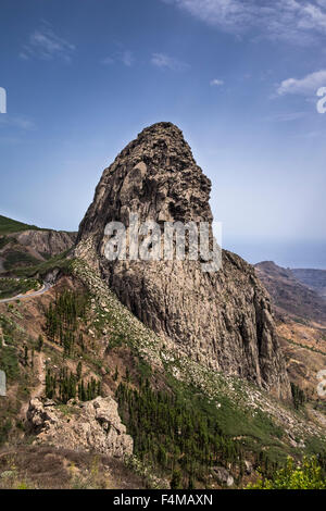 Roque de Agando, einem vulkanischen Stecker auf La Gomera, Kanarische Inseln, Spanien Stockfoto