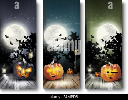Halloween-Banner mit Kürbissen und Mond Urlaub. Vektor Stock Vektor