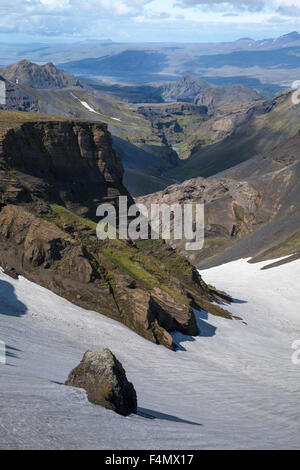 Hvannargil-Tal von der Fimmvörðuháls Trail, Porsmork, Sudhurland, Island anzeigen Stockfoto