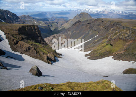 Hvannargil-Tal von der Fimmvörðuháls Trail, Porsmork, Sudhurland, Island anzeigen Stockfoto