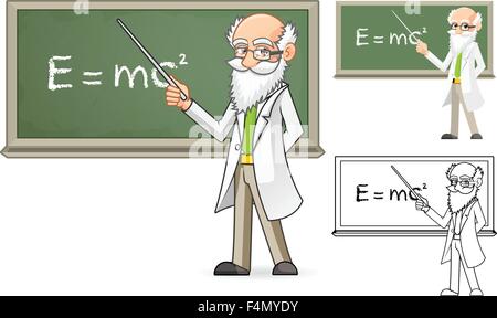 Wissenschaftler-Cartoon-Figur hält einen Zeiger-Stock Stock Vektor