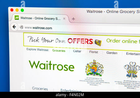 LONDON, UK - 19. Juni 2015: Die Startseite der Website Waitrose, am 19. Juni 2015. Stockfoto