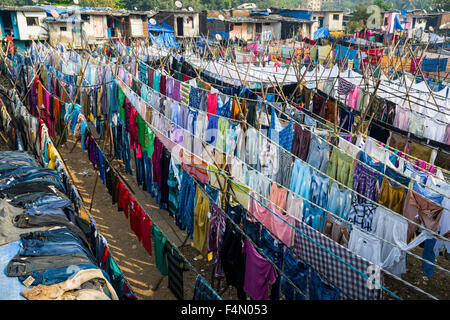 Wäsche auf auf mahalaxmi dhobi Ghat zu trocknen, die weltweit größte outdoor Wäscheservice. etwa 5000 Arbeiter, die hier leben und arbeiten, Stockfoto