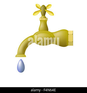 Wasserhahn und blauen Tropfen Stockfoto