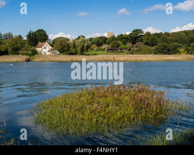 Blick über den Fluss Yar Gezeiten- Mündung Süßwasser-Dorf, Isle of Wight, England, Großbritannien Stockfoto