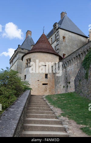 Die Zugangstreppen auf die aufgeführten 'de Biron' Burg (Dordogne - Frankreich). L ' escalier d'Accès au Château Classé de Biron (Frankreich). Stockfoto